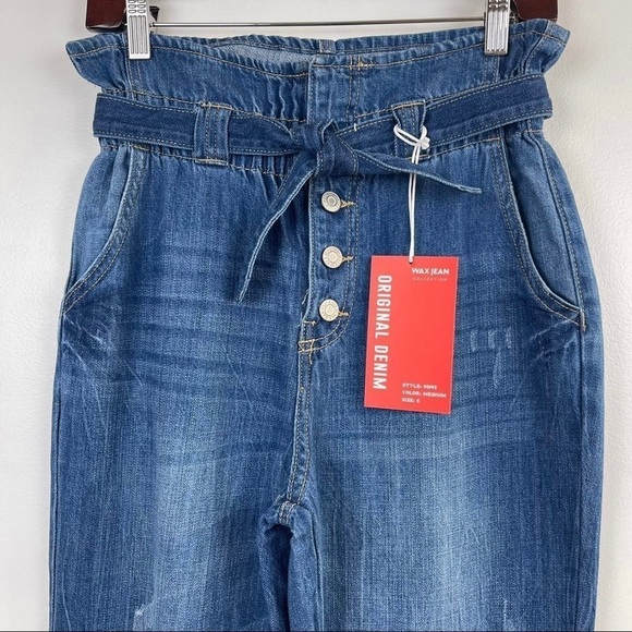 Wax Jean High Rise Paperbag Mom denim Jeans Pants S Blue Relaxed - Picture 4 of 9